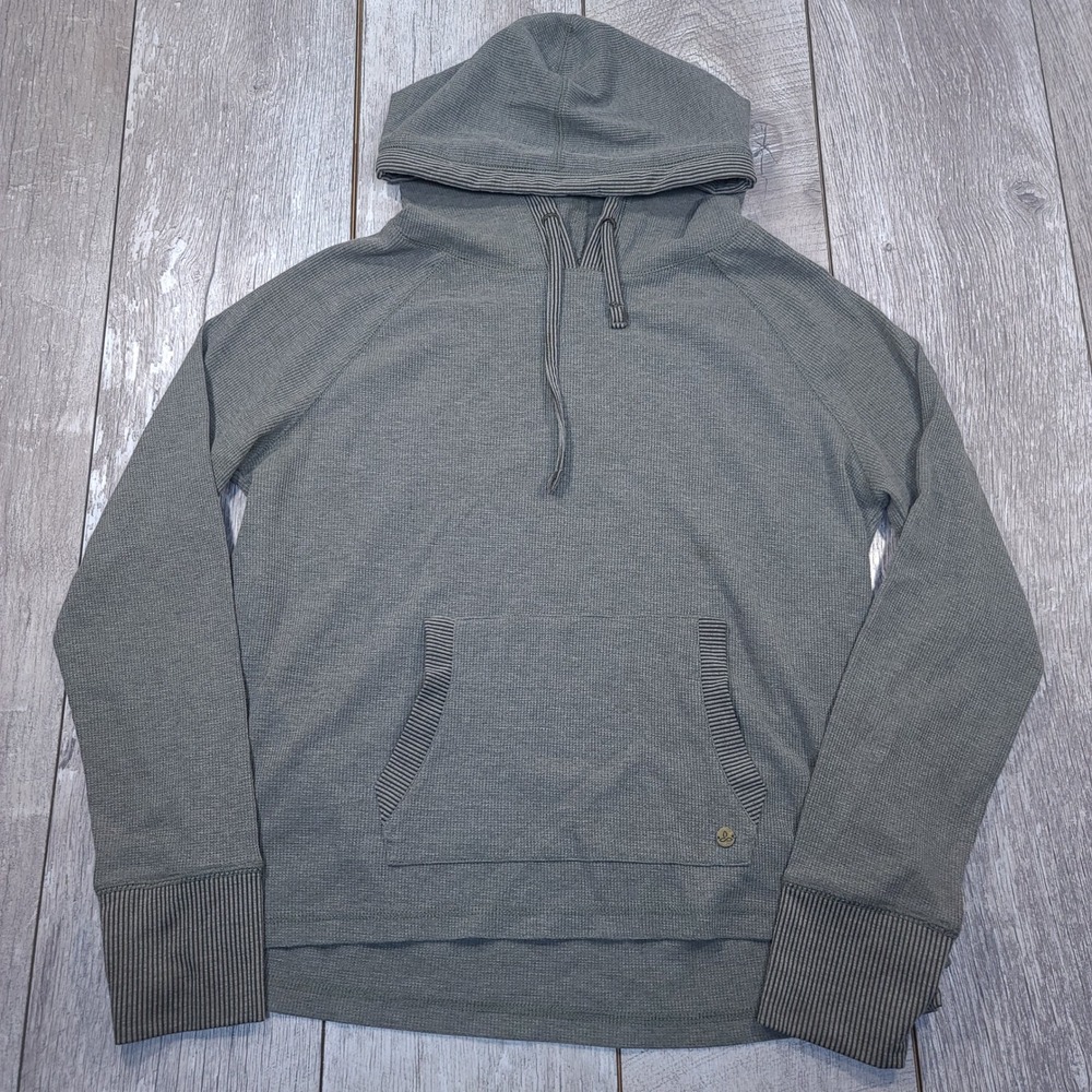 Prana Hoodie Womens XL Green Shea Waffle Knit Thermal Pullover Kangaroo - Picture 1 of 5